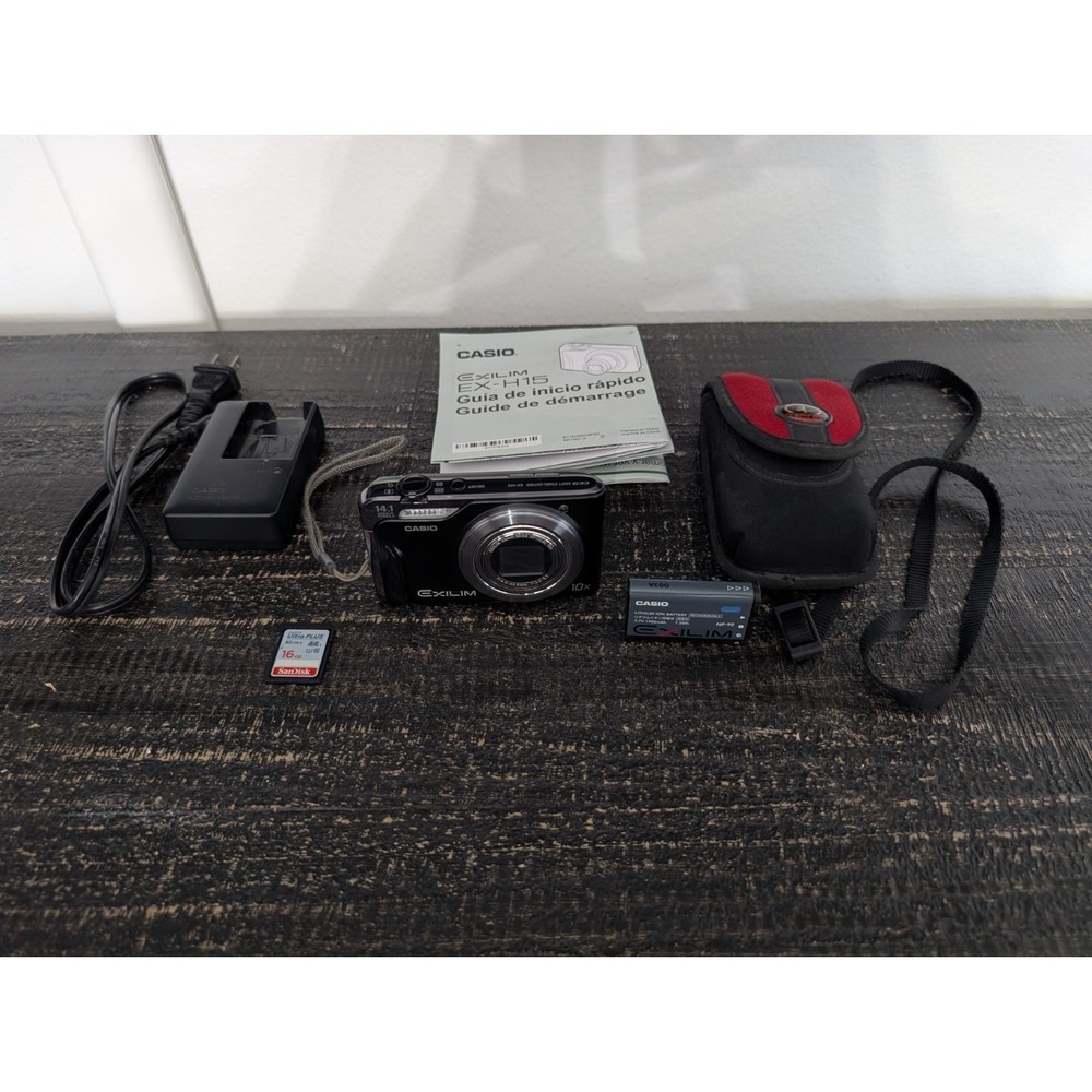 Casio Exilim EX-H15 14.1MP Digital Camera Black w/SD card, case & More Tested